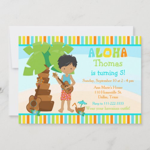 Aloha Cute African American Boy Birthday Party Invitation
