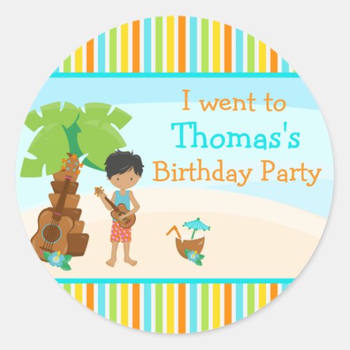 Aloha Cute African American Boy Party Classic Round Sticker
