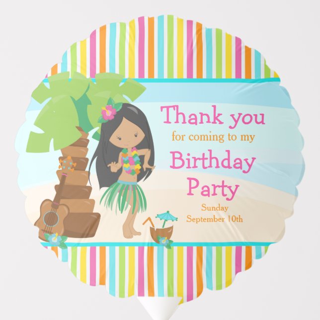 Aloha Cute African American Girl Birthday Part Balloon (Front)