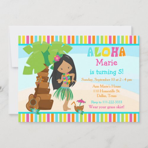 Aloha Cute African American Girl Birthday Party Invitation