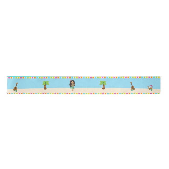 Aloha Cute African American Girl Satin Ribbon (Front)
