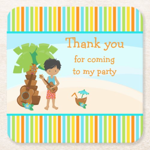 Aloha Cute African American Thank you for coming Square Paper Coaster