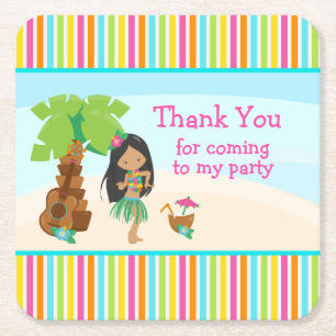 Aloha Cute African American 'Thank you for coming' Square Paper Coaster