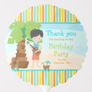 Aloha Cute Black Hair Boy Birthday Party Balloon