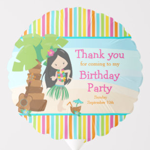 Aloha Cute Black Hair Girl Birthday Party Balloon