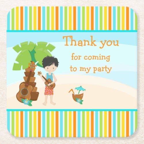 Aloha Cute Black Hair Thank you for coming Square Paper Coaster