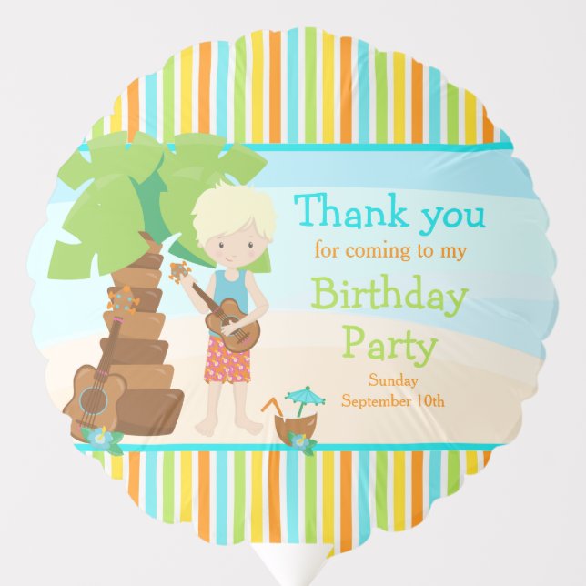 Aloha Cute Blonde Hair Boy Birthday Party Balloon (Front)