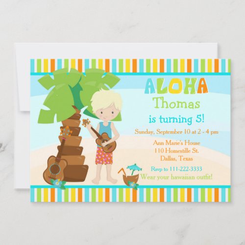Aloha Cute Blonde Hair Boy Birthday Party Invitation