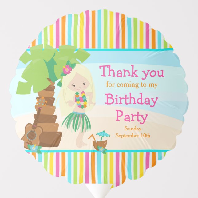 Aloha Cute Blonde Hair Girl Birthday Party Balloon (Front)