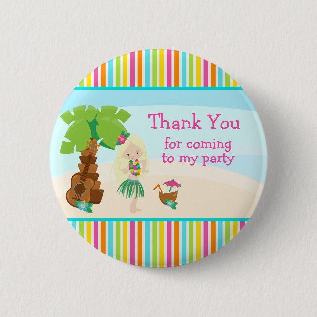 Aloha Cute Blonde Hair Girl 'Thank you for coming' Button (Front)