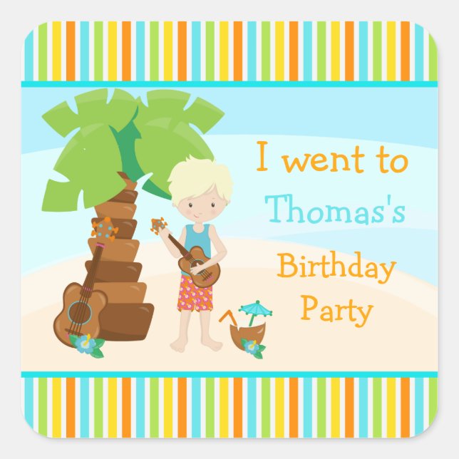 Aloha Cute Blonde Hair Party Square Sticker (Front)