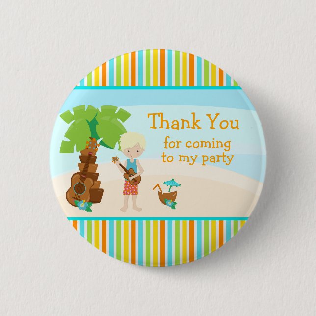 Aloha Cute Blonde Hair 'Thank you for coming' Button (Front)