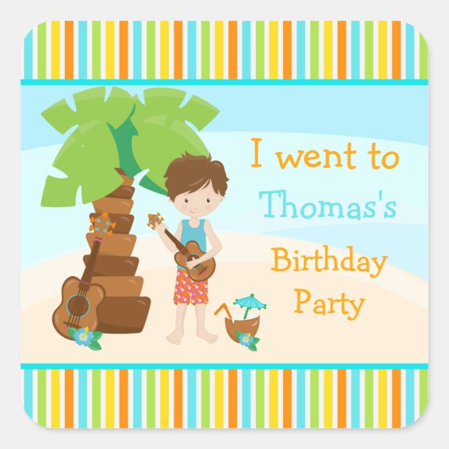 Aloha Cute Brown Hair Party Square Sticker (Front)