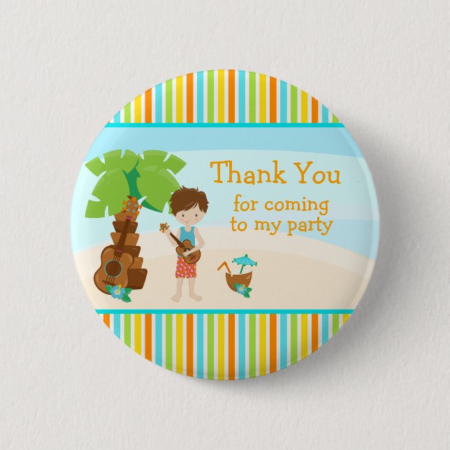 Aloha Cute Brown Hair 'Thank you for coming' Button (Front)