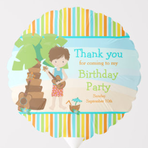 Aloha Cute Brunette Hair Boy Birthday Party Balloon