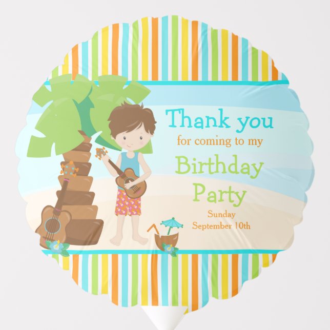 Aloha Cute Brunette Hair Boy Birthday Party Balloon (Front)