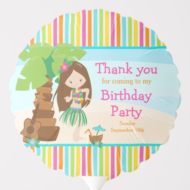 Aloha Cute Brunette Hair Girl Birthday Party Balloon (Front)