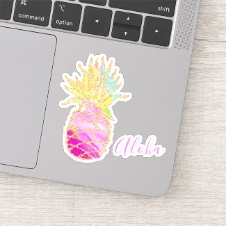 Aloha - Cute Colourful Pink and Gold Pineapple  Sticker