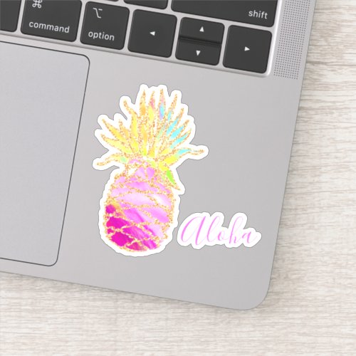 Aloha _ Cute Colourful Pink and Gold Pineapple  Sticker