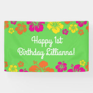 Aloha Cute Hawaiian 1st Birthday Party Theme Banner