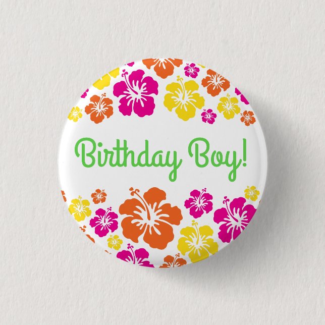 Aloha Cute Hawaiian 1st Birthday Party Theme Button (Front)