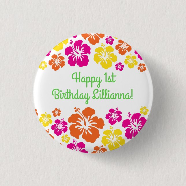 Aloha Cute Hawaiian 1st Birthday Party Theme Button (Front)
