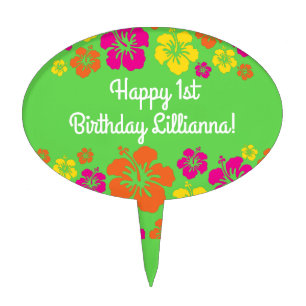 Aloha Cute Hawaiian 1st Birthday Party Theme Cake Topper