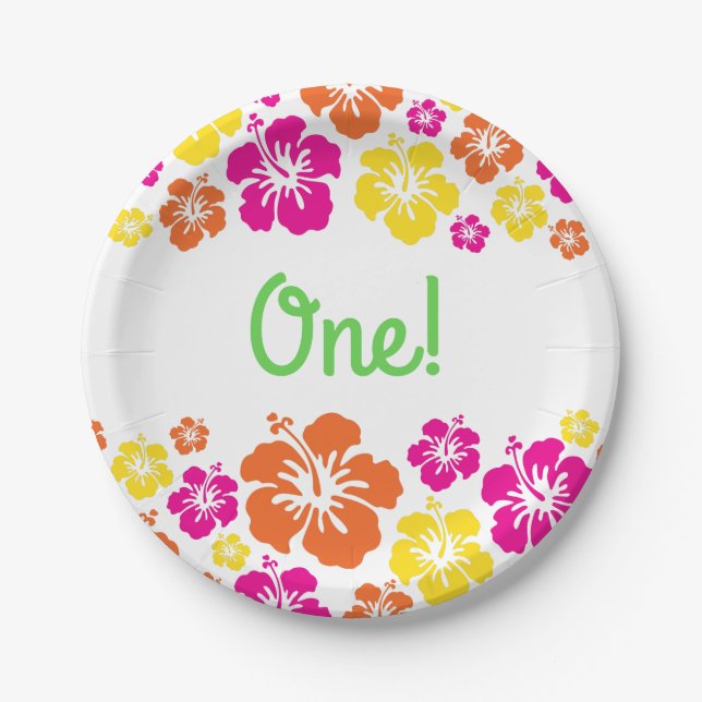 Aloha Cute Hawaiian 1st Birthday Party Theme Paper Plates (Front)