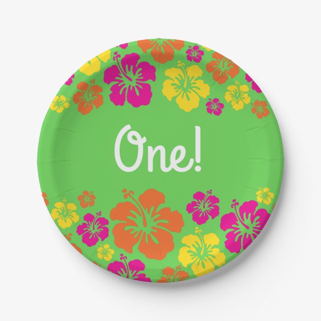 Aloha Cute Hawaiian Kid's Birthday Party Paper Plates (Front)