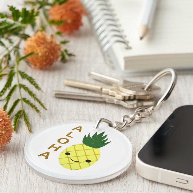 Aloha Cute Kawaii Pineapple Keychain (Front Right)