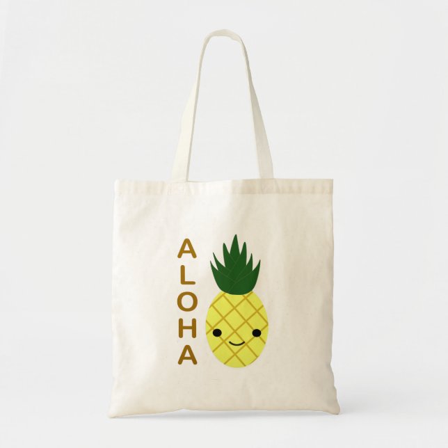 Aloha Cute Kawaii Pineapple Tote Bag (Front)