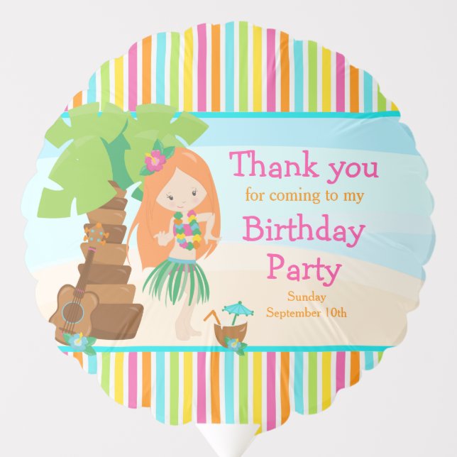 Aloha Cute Red Hair Girl Birthday Party Balloon (Front)