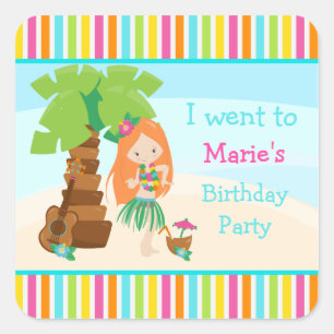 Aloha Cute Red Hair Girl Party Square Sticker