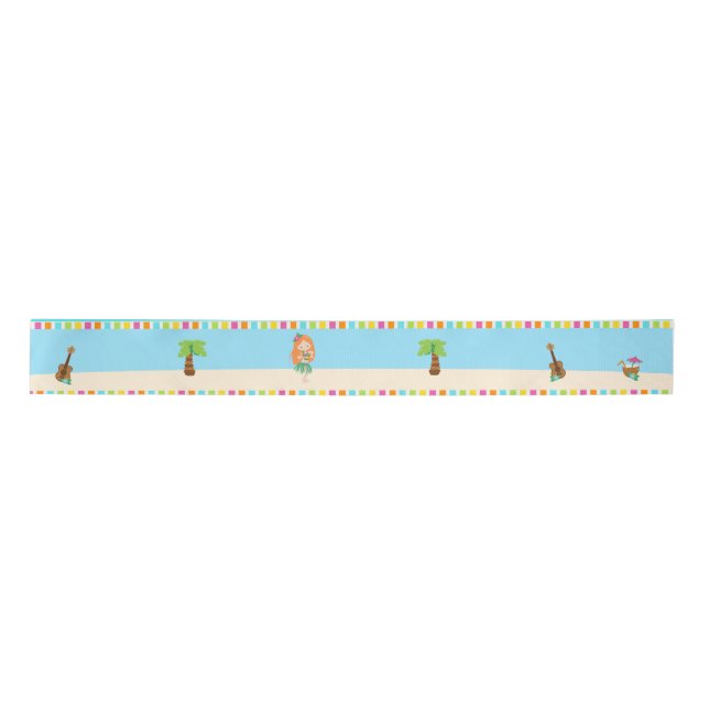Aloha Cute Red Hair Girl Satin Ribbon (Front)