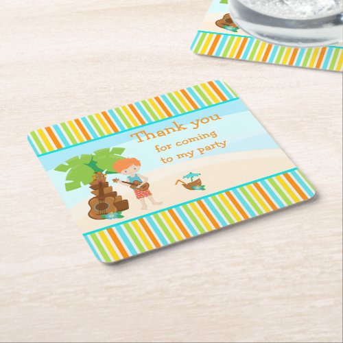 Aloha Cute Red Hair Thank you for coming Square Paper Coaster