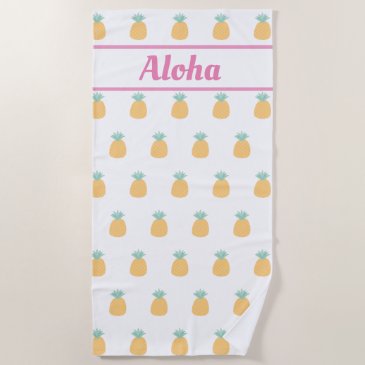Aloha! Cute Tropical Pineapple Pattern Beach Towel