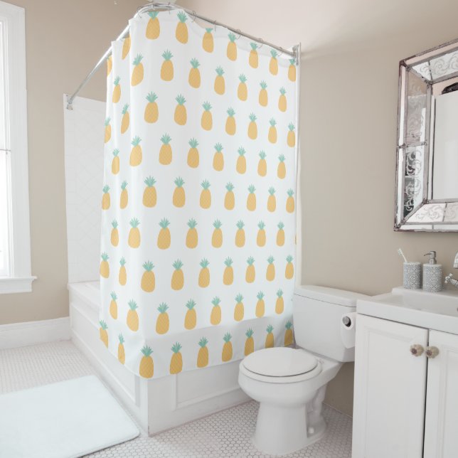 Aloha! Cute Tropical Pineapple Pattern Shower Curtain (In Situ)