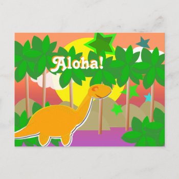 Aloha Dinosaur Sunset Postcard by dinoshop at Zazzle