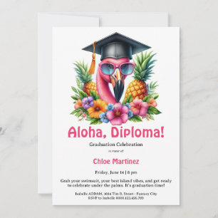 Aloha Diploma Tropical Graduation Pool Party Invitation
