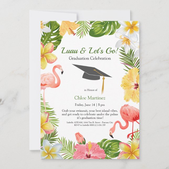 Aloha Diploma! Tropical Graduation Pool Party  Invitation (Front)