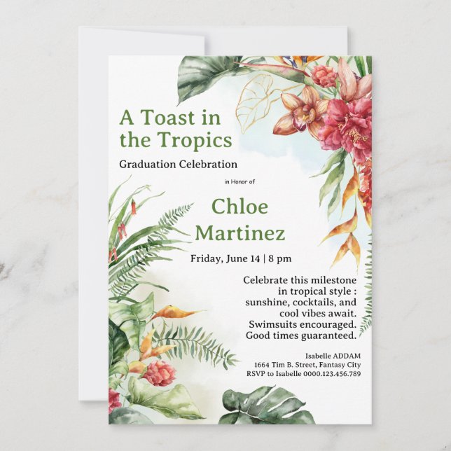 Aloha Diploma! Tropical Graduation Pool Party  Invitation (Front)