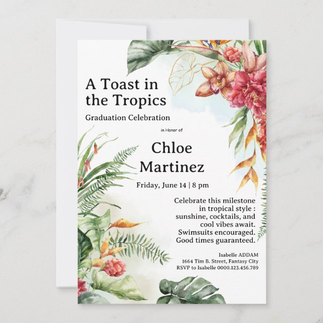 Aloha Diploma! Tropical Graduation Pool Party  Invitation (Front)