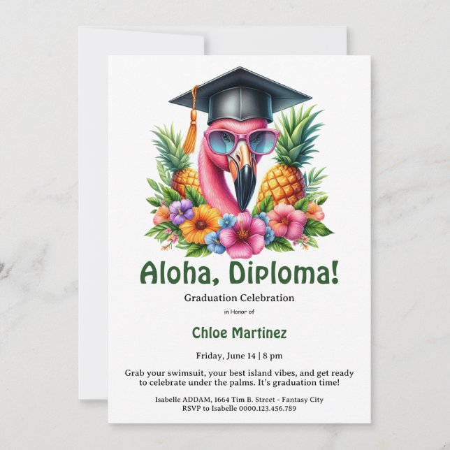 Aloha Diploma Tropical Graduation Pool Party  Invitation (Front)