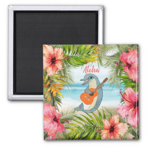 Aloha Dolphin Guitar Tropical Beach Paradise Magnet