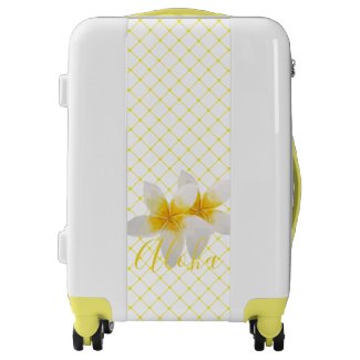 Aloha | Elegant Tropical Flower & Yellow Trellis Luggage