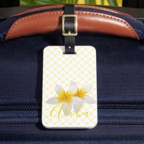 Aloha  Elegant Tropical Flower  Yellow Trellis Luggage Tag