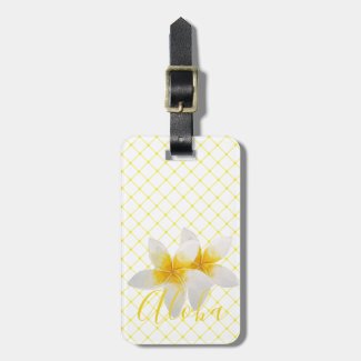 Aloha | Elegant Tropical Flower & Yellow Trellis Luggage Tag