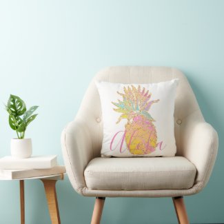 Aloha | Elegant Tropical Pineapple  Throw Pillow