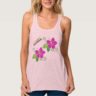 Aloha Embroidered Look Pink Hawaiian Flower   Tank Top