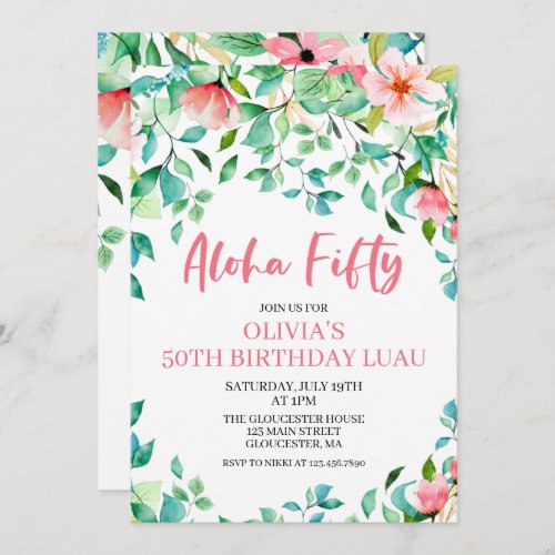 Aloha Fifty Tropical 50th Luau Birthday Invitation